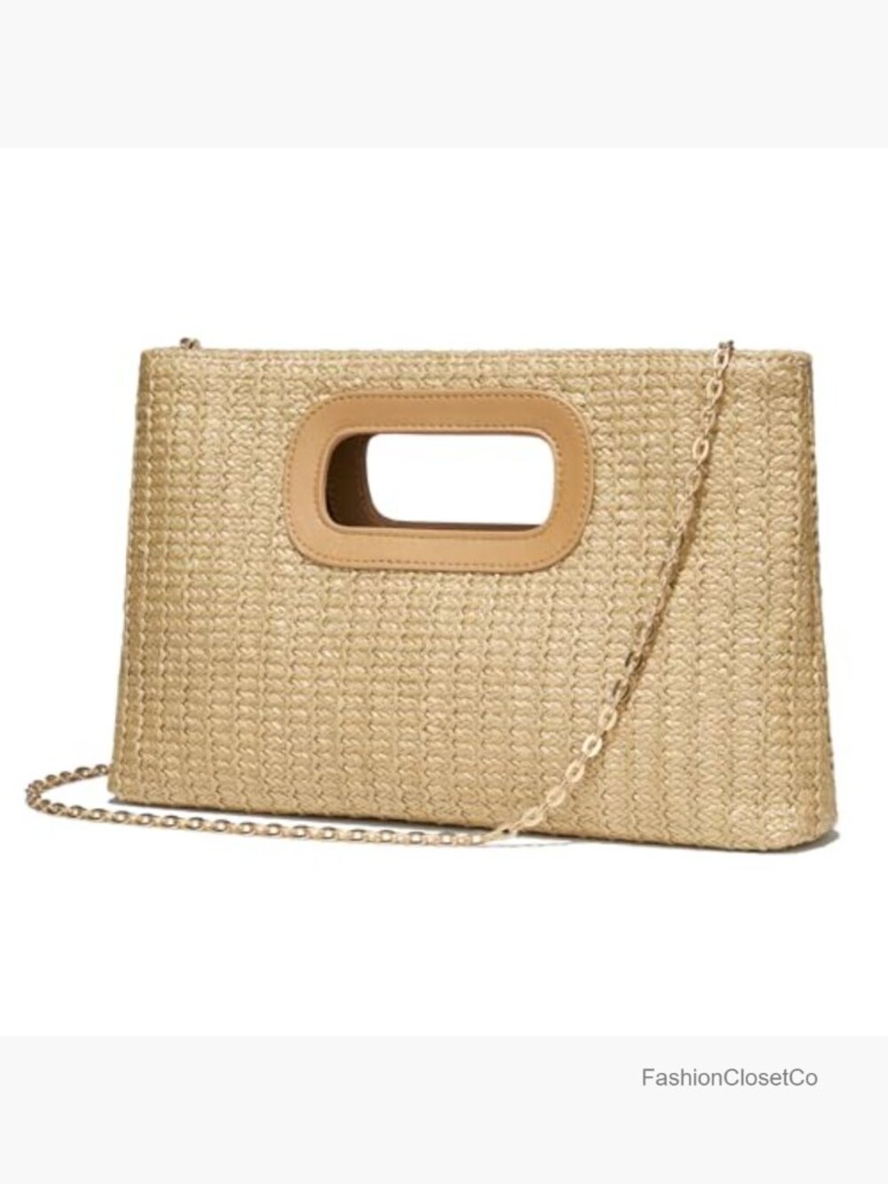 Straw Clutch Purse with Top Handle, Woven Boho Beach Bag - Picture 3 of 7